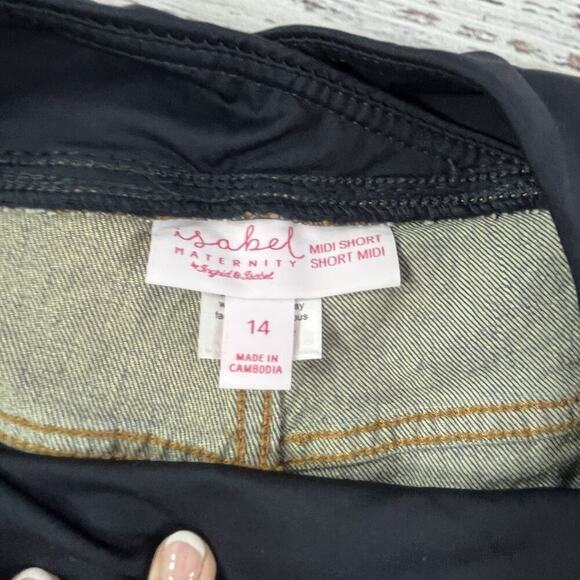 Isabel Maternity Denim Jean Shorts sz 14/32 Midi Short Crossover Panel 4"Inseam - Picture 9 of 10